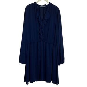 Octavia Womens Sheer Lined Fit & Flare Dress Size XL Navy Blue Ruffled Career